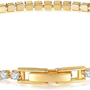 14K Gold/White Gold Plated Cubic Zirconia Tennis Bracelet | Silver, Gold Bracelets for Women | Elegant CZ Tennis Bracelet for Women, Thin, Dainty, & Classic, Size 6-8 Inch