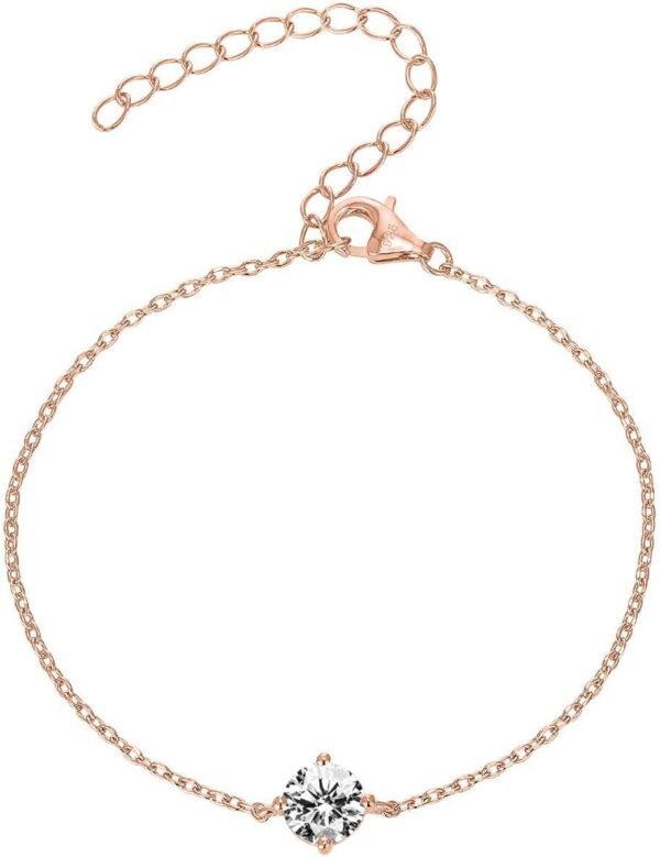 14K Gold Plated Cubic Zirconia Solitaire Diamond Bracelet | Bridesmaid Bracelets | Curb Cable Bracelets for Women