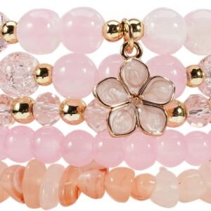 5Pcs Bohemia Multilayer Floewr Crystal Glass Beaded Bracelet Set Colorful Stackable Flower Beaded Friendship Stretch Bracelets for Women Men Summer Beach Boho Hawaii Holiday Jewelry Gifts
