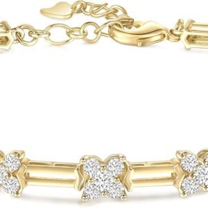 14K Gold Plated Bracelet for Women Dainty Cubic Zirconia Adjustable Link Chain Bracelets for Lover Mom Friends Size 6.5-7.5 Inch