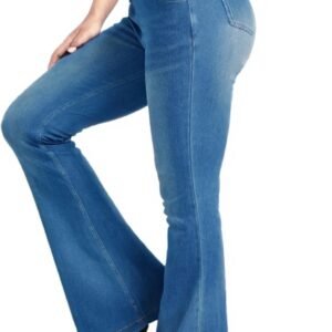 Knit Stetchy Flare Jean for Women,Jean Leggings with Pockets High Waisted Pull on Bell Bottom Yoga Pants